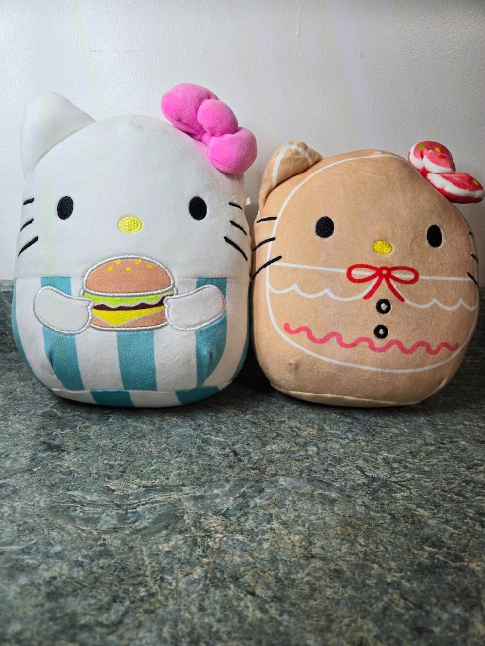 Hello Kitty Squishmallows Lot of 2-Gingerbread & Hamburger with Plush Pink Bow